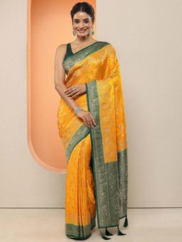 Libas - Yellow Woven Design Silk Blend Saree with Unstitched Blouse