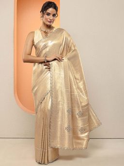 Libas - Gold Woven Design Silk Blend Saree with Unstitched Blouse