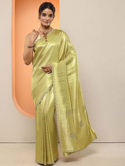 Libas - Green Woven Design Silk Blend Saree with Unstitched Blouse