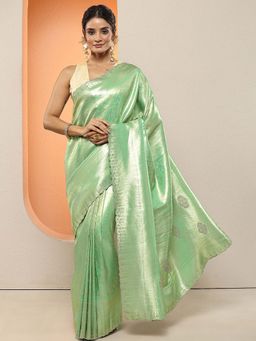 Libas - Green Woven Design Silk Blend Saree with Unstitched Blouse