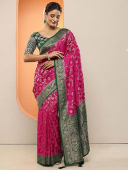 Libas - Pink Woven Design Silk Blend Saree with Unstitched Blouse