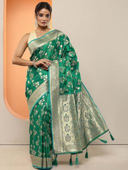 Libas - Green Woven Design Silk Blend Saree with Unstitched Blouse