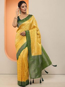 Libas - Yellow Woven Design Silk Blend Saree with Unstitched Blouse