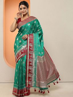 Libas - Green Woven Design Silk Blend Saree with Unstitched Blouse