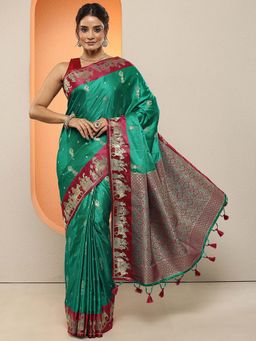 Libas - Green Woven Design Silk Blend Saree with Unstitched Blouse