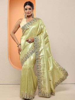 Libas - Green Woven Design Silk Blend Saree with Unstitched Blouse