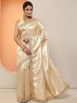 Libas - Gold Woven Design Silk Blend Saree with Unstitched Blouse
