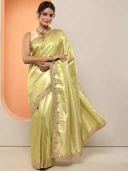 Libas - Green Woven Design Silk Blend Saree with Unstitched Blouse