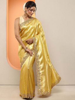Libas - Yellow Woven Design Silk Blend Saree with Unstitched Blouse