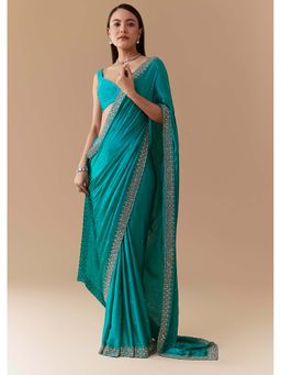 KALKI FASHION - Turquoise Blue Embellished Saree with Unstitched Blouse