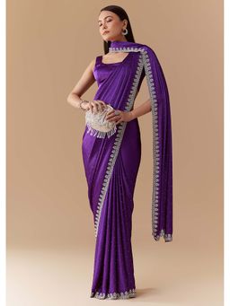 KALKI FASHION - Purple Stone Embellished Saree with Unstitched Blouse