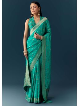 KALKI FASHION - Sea Green Dola Silk Woven Border Saree with Unstitched Blouse