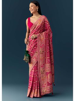KALKI FASHION - Rani Pink Dola Silk Bandhani Woven Saree with Unstitched Blouse