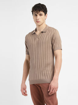 Levi's - Khaki Mens Striped Khaki Polo T-Shirt