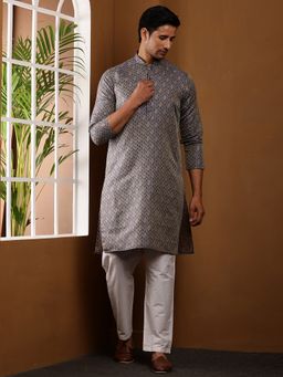 MULTI SHADES - Men Grey Viscose Blend Kurta