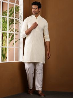 MULTI SHADES - Men White Woven Viscose Blend Kurta