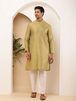 MULTI SHADES - Men Light Olive Viscose Blend Kurta