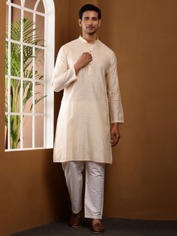 MULTI SHADES - Men Cream Viscose Blend Kurta with Festive Finish