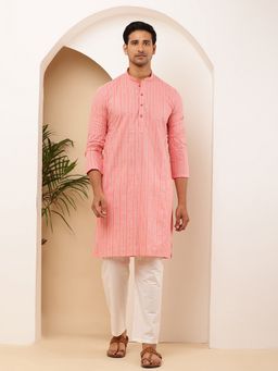 MULTI SHADES - Men Coral Pink Cotton Kurta