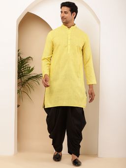 MULTI SHADES - Men Bright Yellow Viscose Blend with Solid Finish and Mandarin Collar Kurta