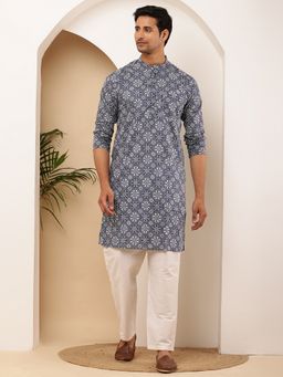 MULTI SHADES - Men Steel Blue Viscose Blend with Subtle Texture Kurta