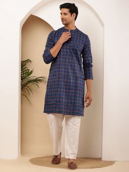 MULTI SHADES - Men Indigo Viscose Blend with Festive Appeal Kurta