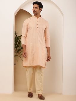 MULTI SHADES - Men Pink Weaving Design Embroidered Kurta