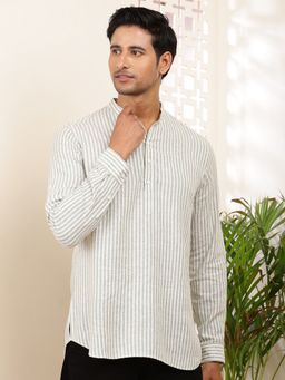 MULTI SHADES - Men White Striped Cotton Short Kurta