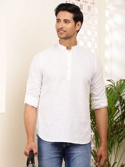 MULTI SHADES - Men White Cotton Short Kurta