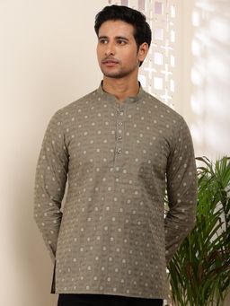 MULTI SHADES - Men Olive Cotton Short Kurta