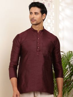 MULTI SHADES - Men Maroon Viscose Blend Short Kurta