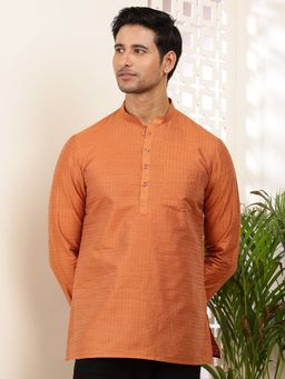 MULTI SHADES - Men Orange Textured Viscose Blend Short Kurta