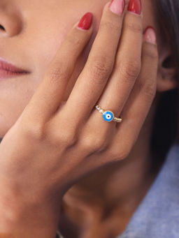 Pipa Bella by Nykaa Fashion - Gold and Turqoise Blue Evil Eye Ring