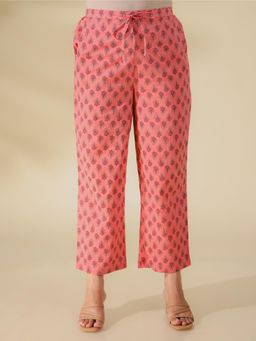 ARAMYA - Women Pink Soft Cotton Floral Pant