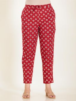 ARAMYA - Women Red Soft Cotton Printed Pant