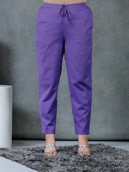 ARAMYA - Women Purple Linen Cotton Solid Pant