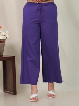 ARAMYA - Women Purple Viscose Solid Palazzo