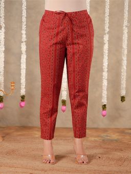 ARAMYA - Women Red Soft Cotton Bandhani Pant
