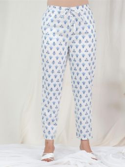 ARAMYA - Women Off White Soft Cotton Block Print Pant