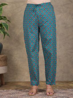 ARAMYA - Women Green Soft Cotton Floral Pant