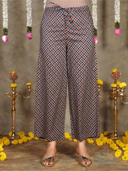 ARAMYA - Women Multi-Color Soft Cotton Geometric Palazzo