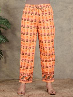ARAMYA - Women Orange Soft Cotton Floral Pant