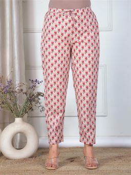 ARAMYA - Women Beige Soft Cotton Floral Pant