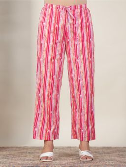ARAMYA - Women Pink Soft Cotton Striped Pant