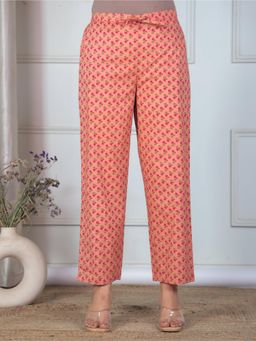 ARAMYA - Women Peach Soft Cotton Floral Pant
