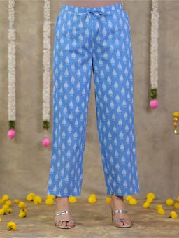 ARAMYA - Women Blue Soft Cotton Floral Pant