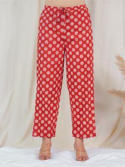 ARAMYA - Women Rust Soft Cotton Polka Pant