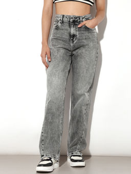 ONLY - Grey High Rise Straight Fit Jeans