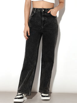 ONLY - Black High Rise Washed Straight Fit Jeans