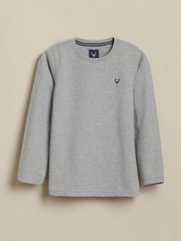 Allen Solly - Boys Grey Regular Fit Solid Crew Neck T-Shirt
